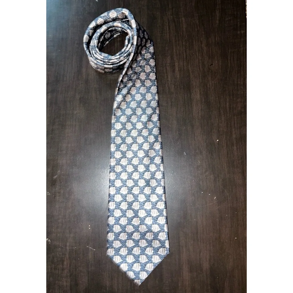 Stonehenge Tie Silk‎ Blue w/ brown/yellow fish